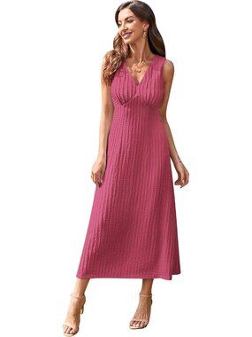 Women's Red Spring Summer Wedding Guest Dresses Elegant V Neck Sleeveless Dress